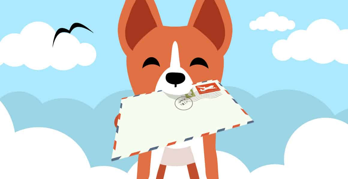 Hund som håller ett brev