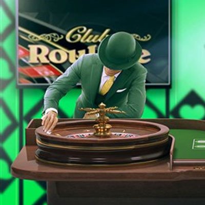 Mr green framför ett roulette-bord