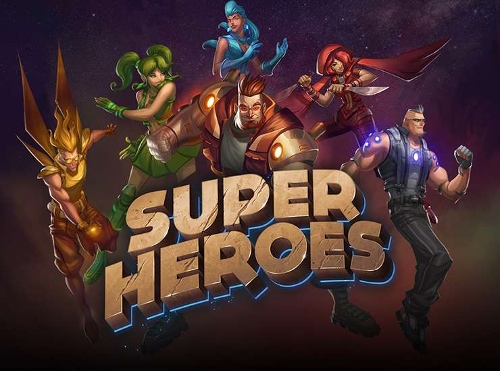 Super Heroes slot logo med 6 olika hjältar