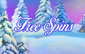texten "Free Spins" framför ett snölandskap