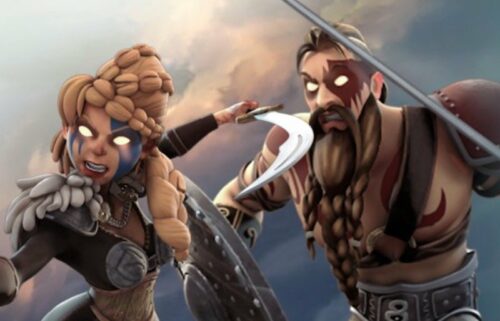 Två vikingar från spelet Vikings go wild redo att slåss