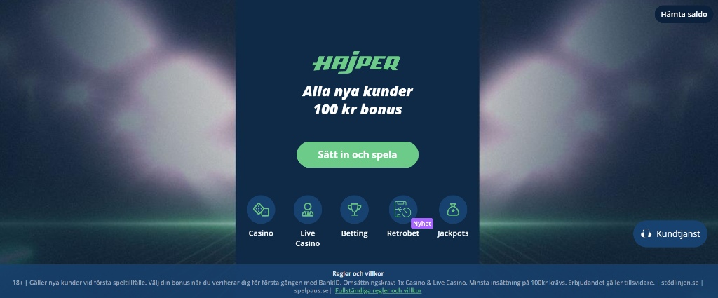 Hajper casino webbplats från dator