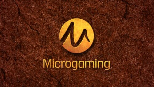 Microgaming logo på stenvägg