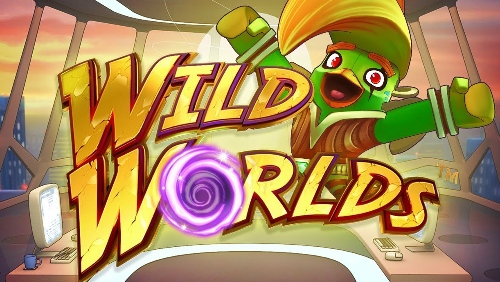 Wild Worlds slot logo med spelkaraktär