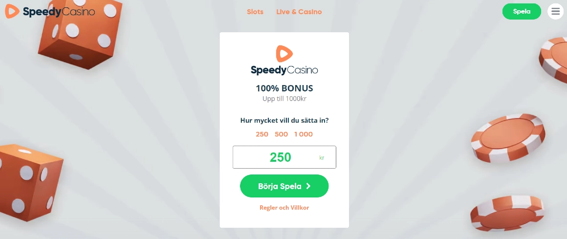 Speedy Casino Sverige startsida med direkt insättning