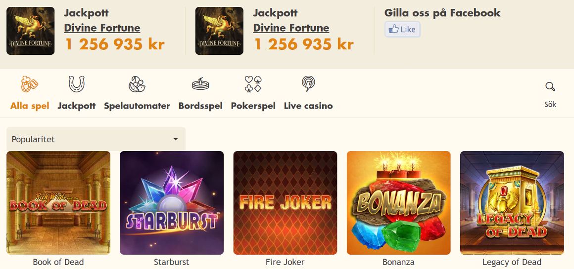 Jackpots och online slots hos Bertil Casino