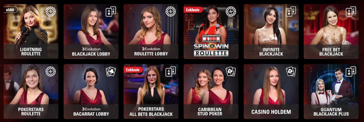 Pokerstars livecasino med utvalda spel med riktiga dealers