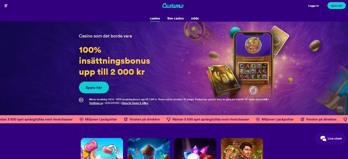 Casumo casino startsida i Sverige