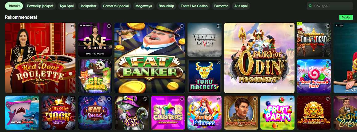 Populära casinospel på ComeOn