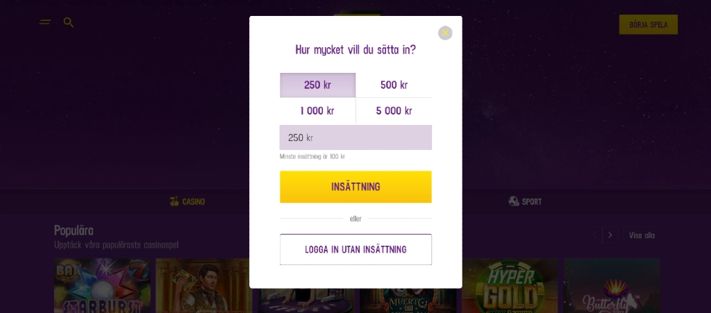 Lucky Casino logga in-skärm med Pay N Play