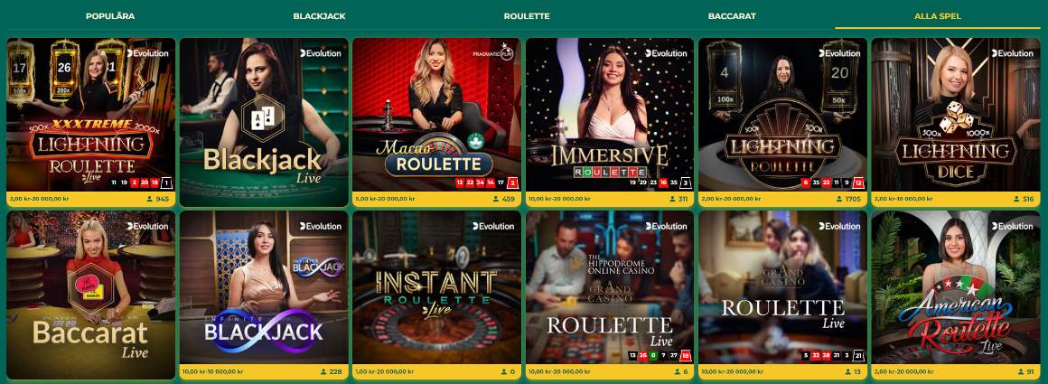 Live casinospel på Klirr i Sverige
