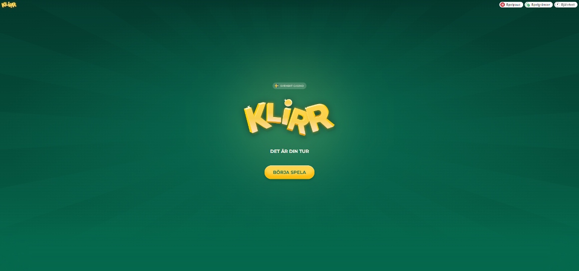 Startsida för Klirr Casino Sverige
