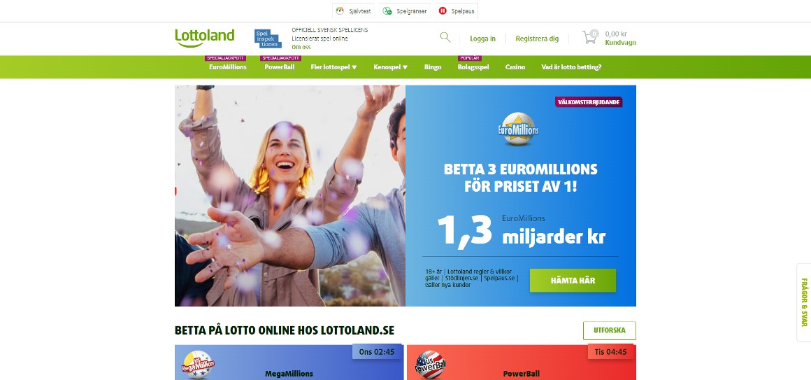Startsida för Lottoland casino i Sverige