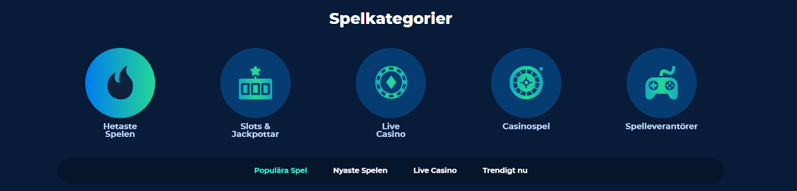 Spelkategorier hos Casino Planet