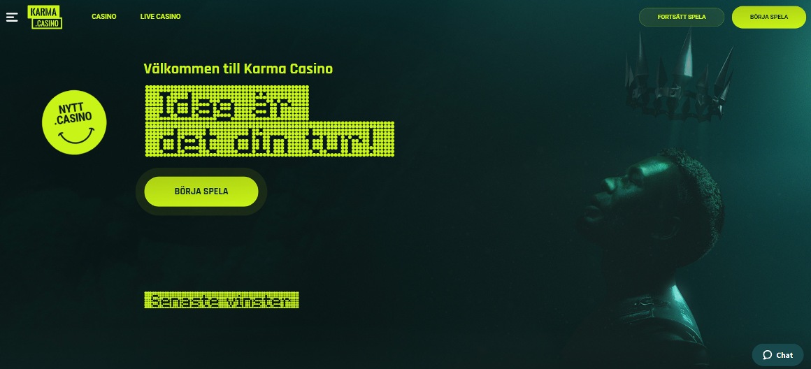 Karma Casino startsida i Sverige
