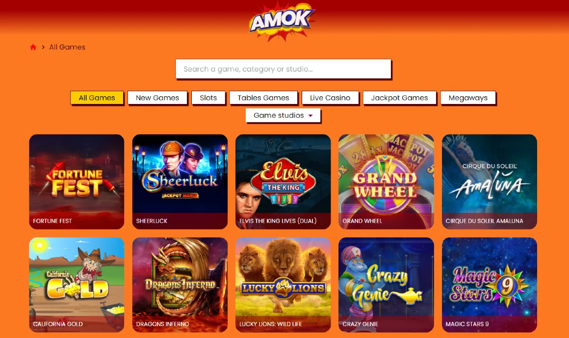 Amok casino spelutbud