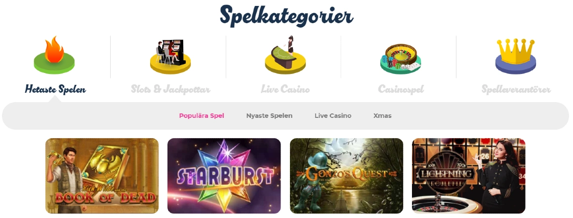 Spelkategorier och utvalda slots på casinojoy.com