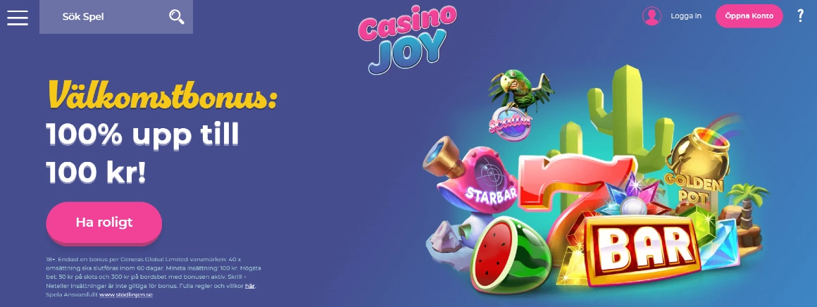 Casino Joy Sverige Startsida och välkomstbonus