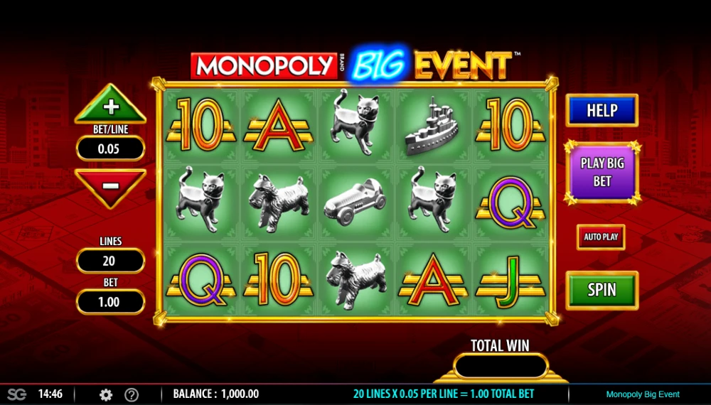Monopoly big event slot spelplan från SG Digital