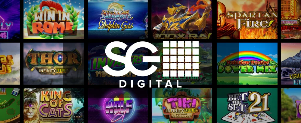SG Digital logo framför olika spel från deras studio