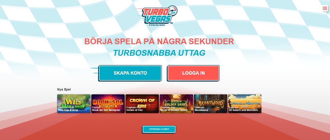 Startsida för TurboVegas casino