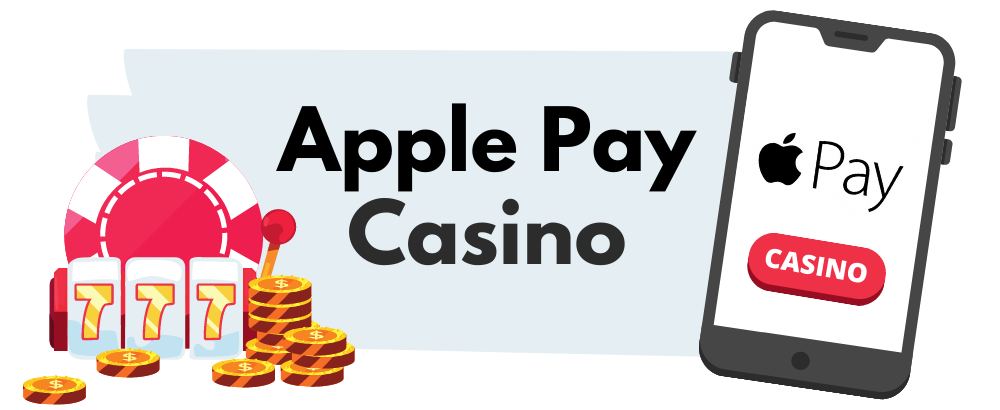 Tecknad mobil med Apple Pay casino på skärmen, guldmynt och en slotmaskin