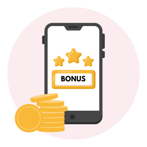 Nätcasino bonus på en mobiltelefon med mynt brevid