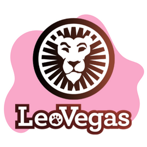 LeoVegas logo framför en rosa bakgrund