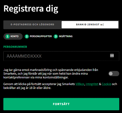 Smarkets registrering för svenska spelare