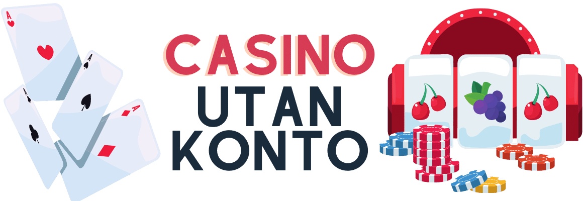 Texten Casino utan konto tillsammans med spelkort och en slotmaskin