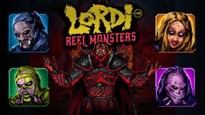 Lordi Reel Monsters slot från Play'n med Lordi i mitten och de olika symbolerna runtom