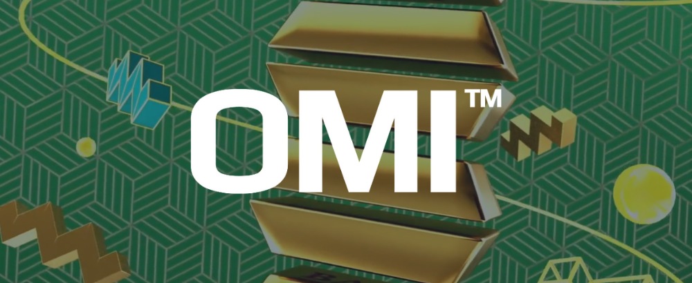 OMI logo framför en abstrakt spelbakgrund