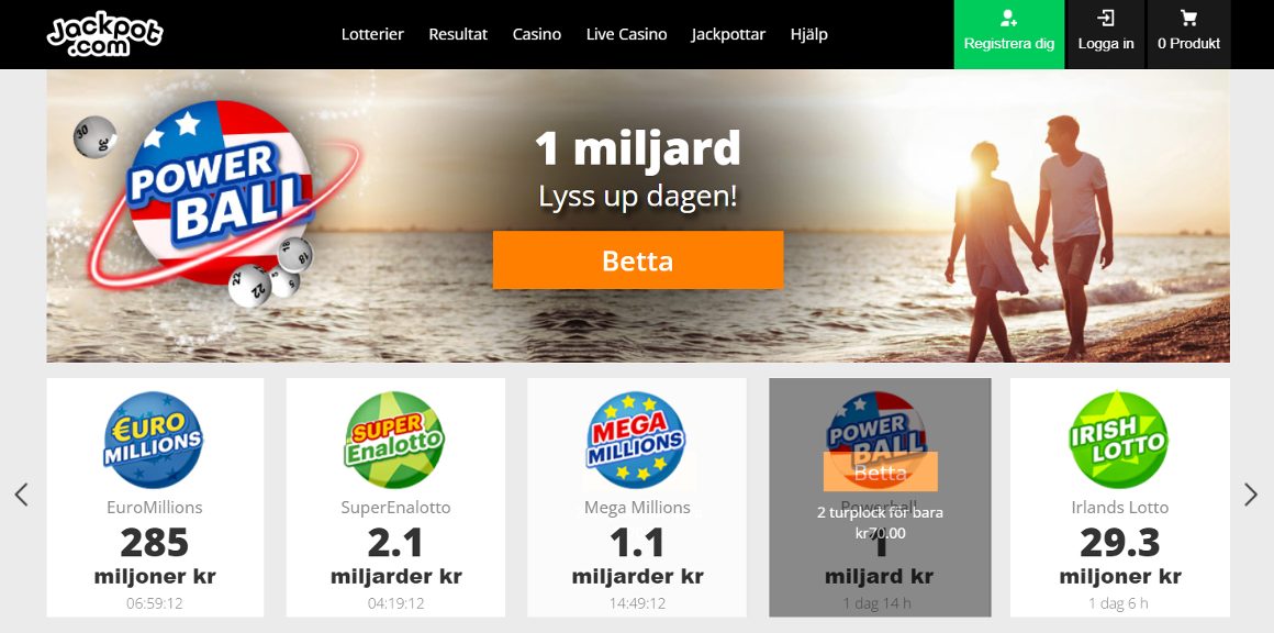 Jackpot.com startsida i Sverige