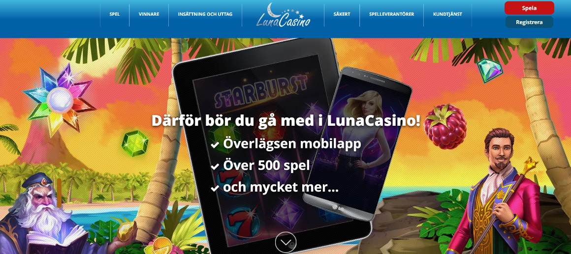 Hemsida för Luna Casino i Sverige