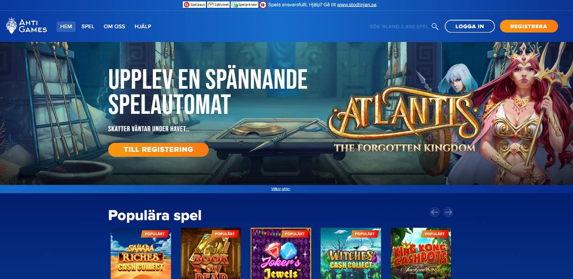 Hemsida för Ahti Games Casino i Sverige
