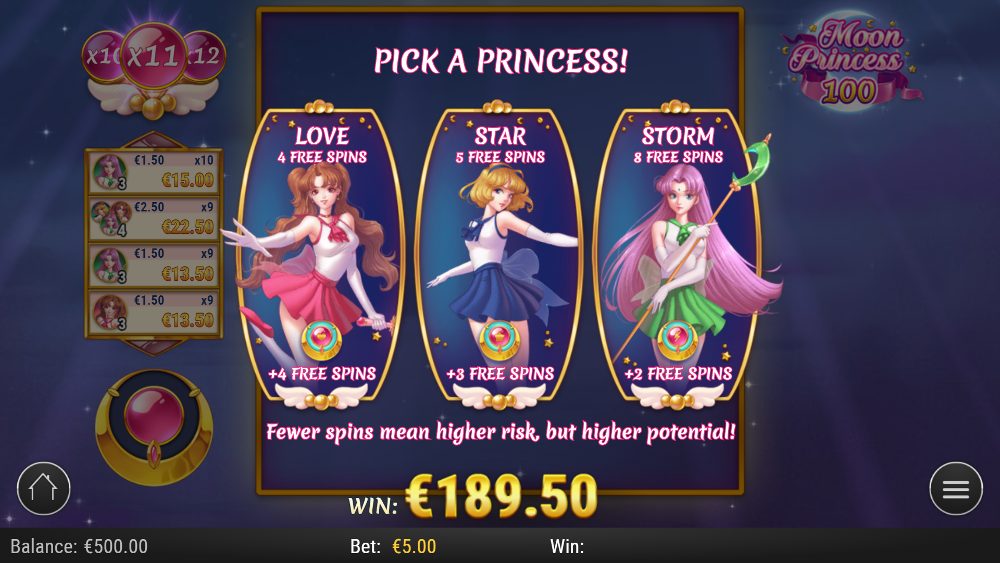 Skärmbild på Moon Princess 100 slot bonus