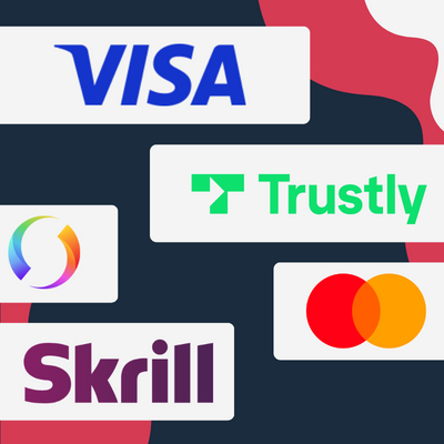Logo för VISA, Trustly, Swish, MasterCard och Skrill