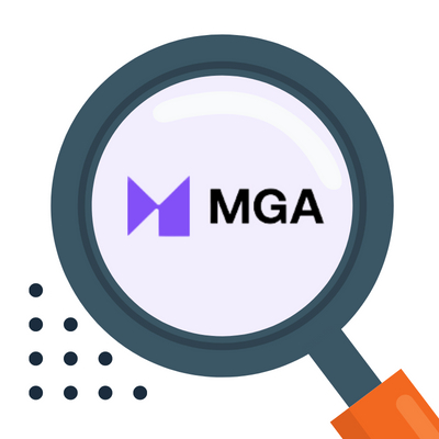 Förstorningsglas över MGA (Malta Gaming Authority) logo