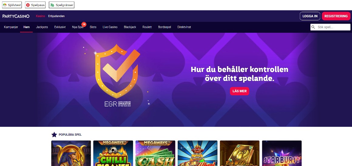 Party Casino startsida i Sverige