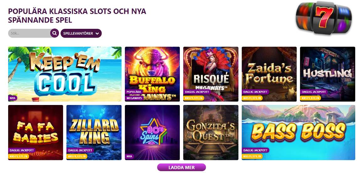 Casinospel och sökfunktion på Slotsmagic online casino