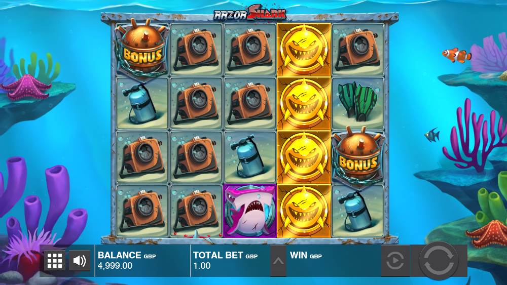 Razor Shark bonussymboler och spelplan