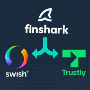 Logo för Finsark med pilar till Swish och Trustly