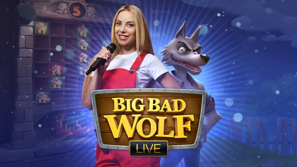 Big Bad Wolf live logo och kvinnlig dealer