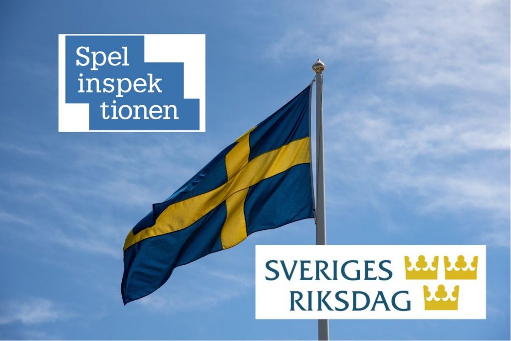 Svenska flaggan med spelinskpetionen och sveriges riksdags logo