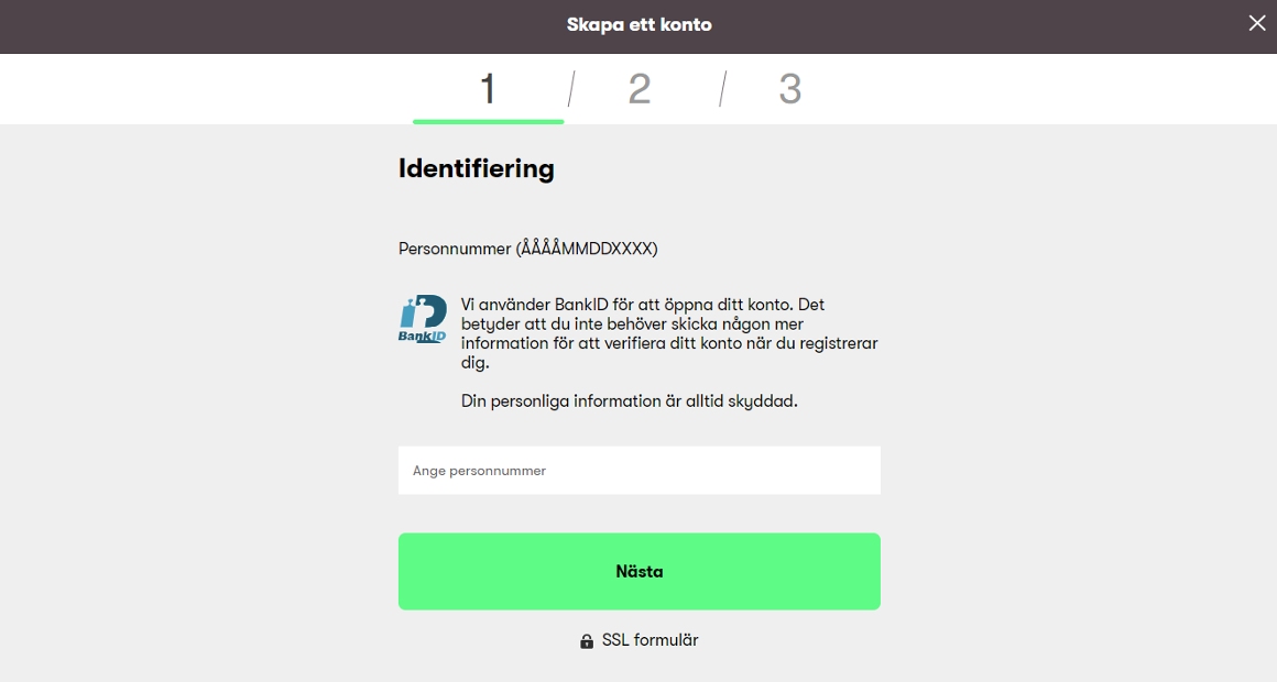 Sida för att registrera ett konto på 10bet casino