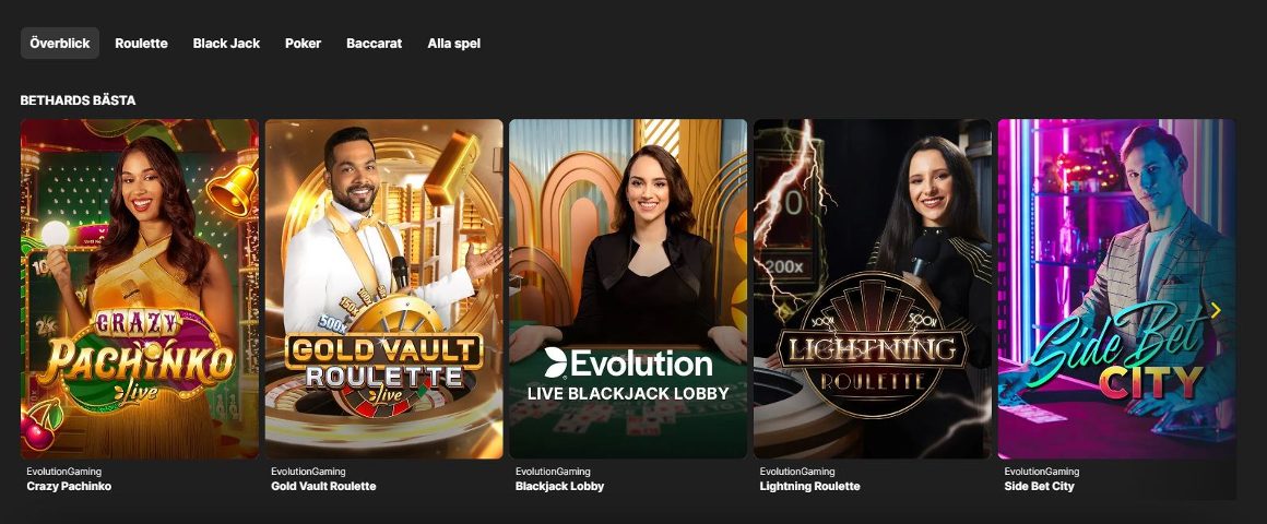 Bethard live casino spel