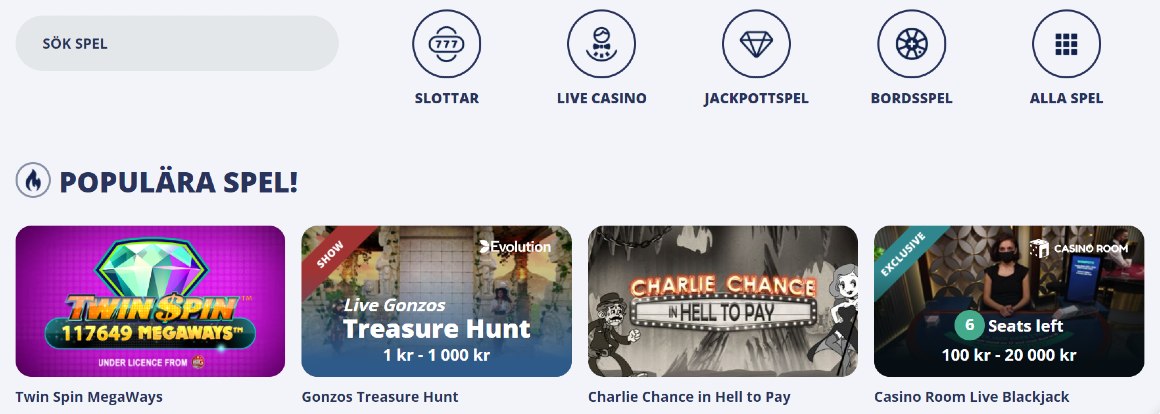 Spelkategorier hos casinoroom.com