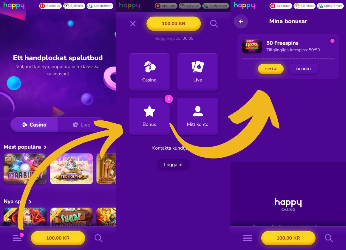 Hur man aktiverar free spins och börjar spela på Happy Casino