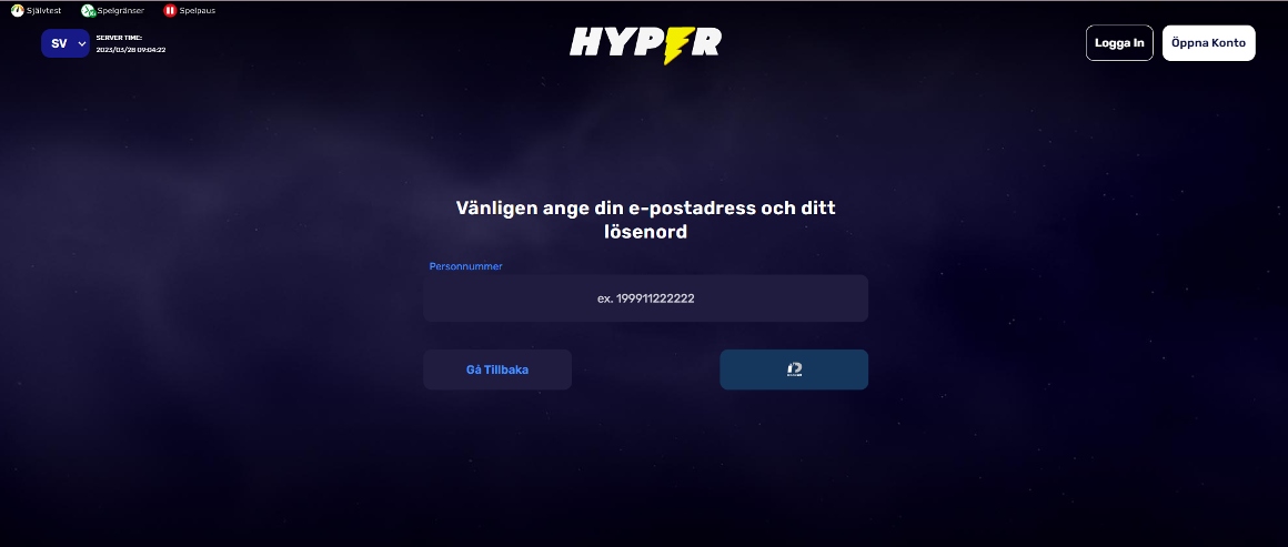 Hyper Casino login med BankID