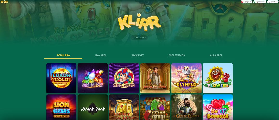 Casinospel på Klirr Casino
